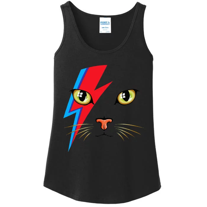 Meowie Cat Retro Kitty Cat Funny Glam Rock Music Ladies Essential Tank