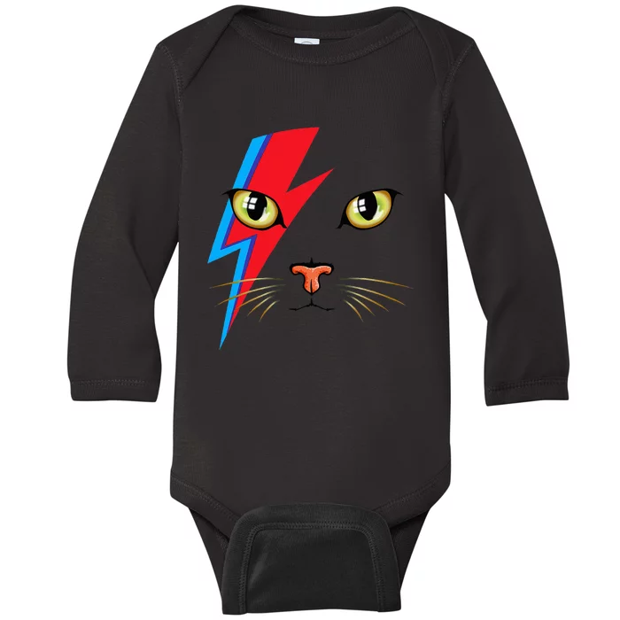 Meowie Cat Retro Kitty Cat Funny Glam Rock Music Baby Long Sleeve Bodysuit