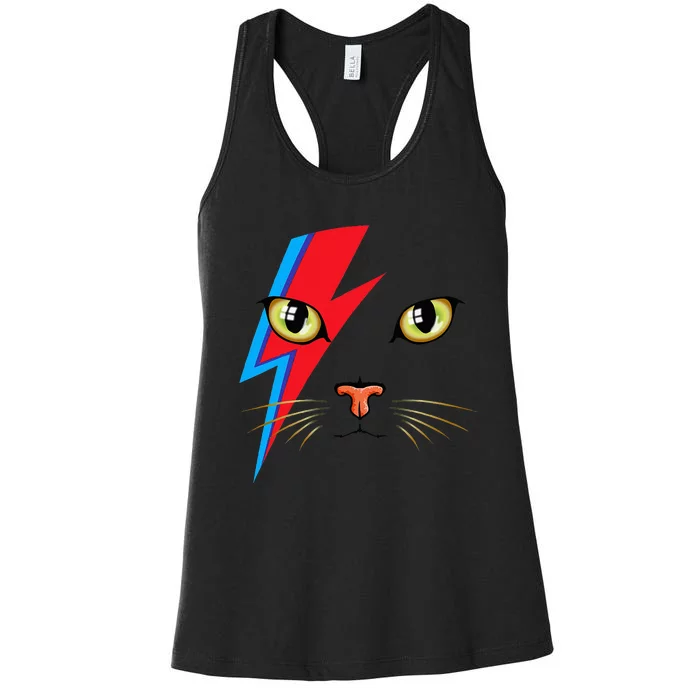 Meowie Cat Retro Kitty Cat Funny Glam Rock Music Women's Racerback Tank