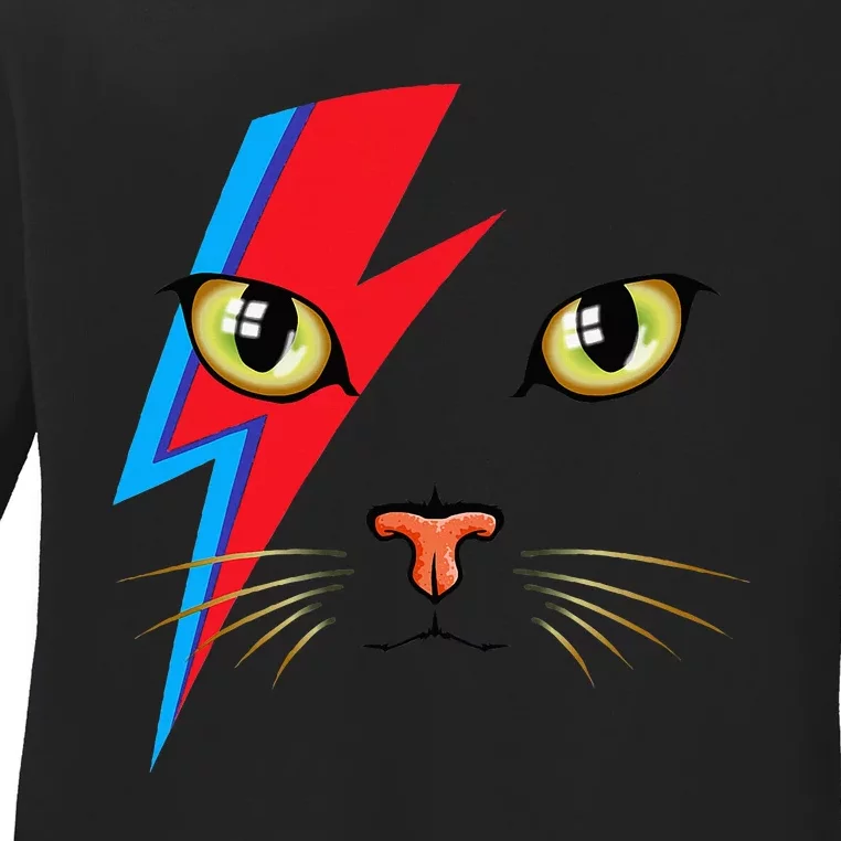 Meowie Cat Retro Kitty Cat Funny Glam Rock Music Ladies Long Sleeve Shirt