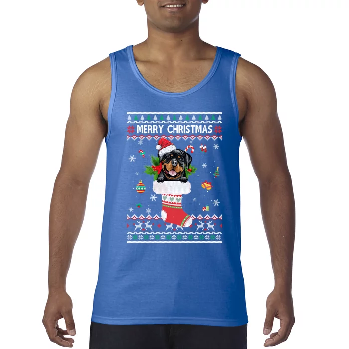 Merry Christmas Rottweiler In Sock Dog Funny Ugly Xmas Gift Tank Top