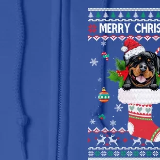 Merry Christmas Rottweiler In Sock Dog Funny Ugly Xmas Gift Full Zip Hoodie