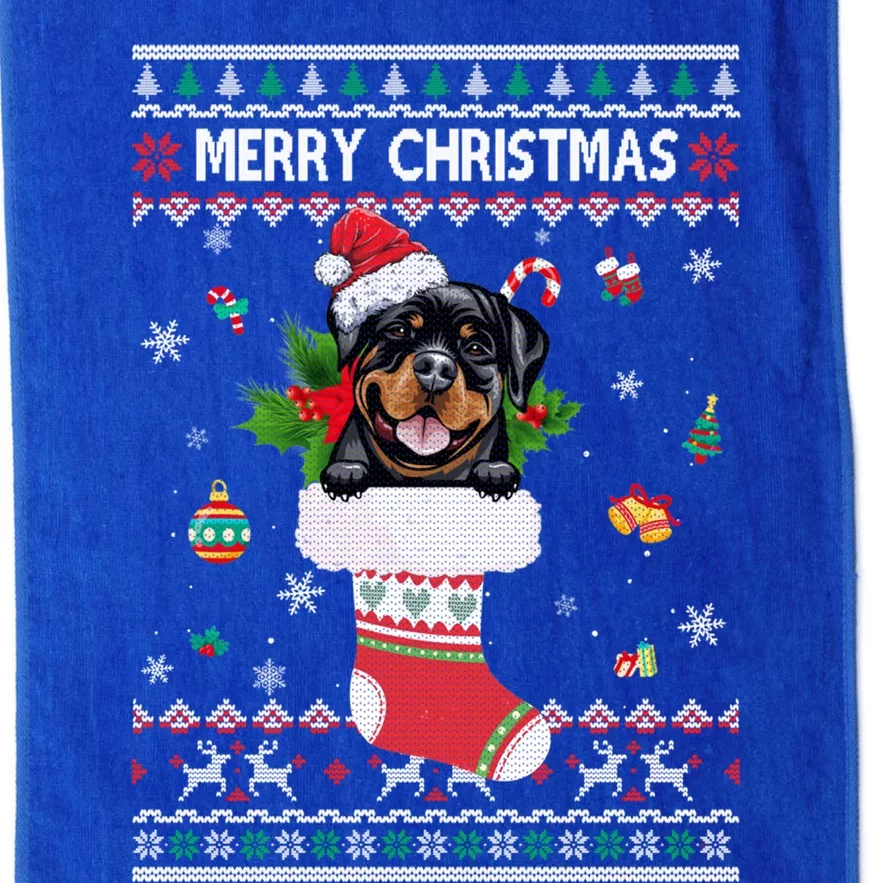 Merry Christmas Rottweiler In Sock Dog Funny Ugly Xmas Gift Platinum Collection Golf Towel