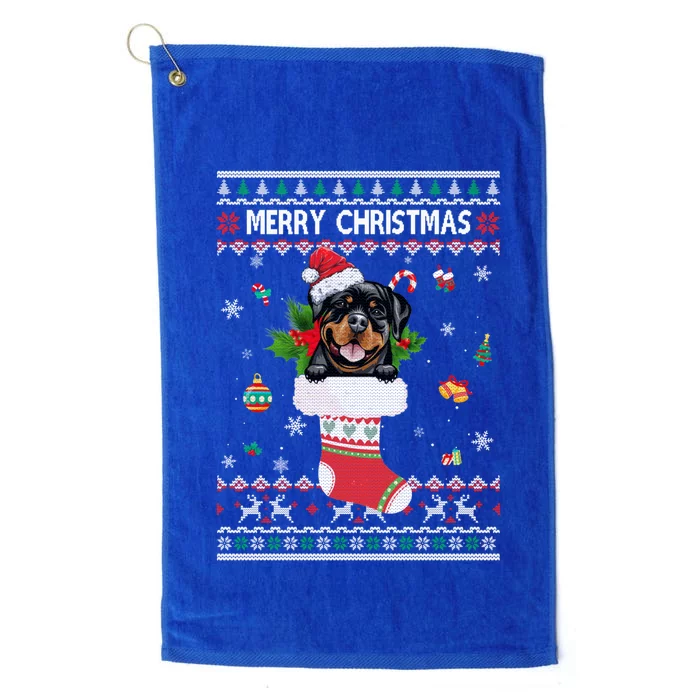 Merry Christmas Rottweiler In Sock Dog Funny Ugly Xmas Gift Platinum Collection Golf Towel