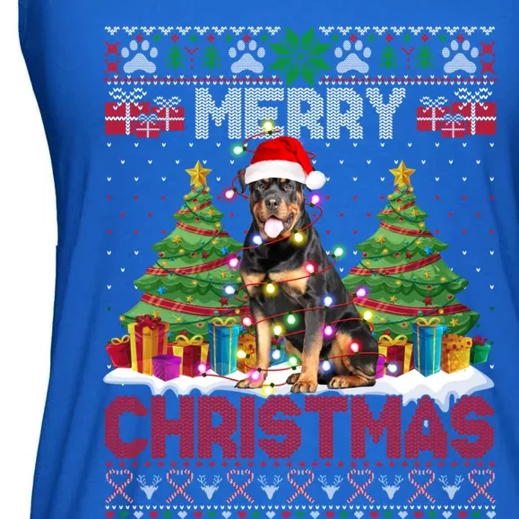 Merry Christmas Rottweiler Santa Family Ugly Xmas Sweater Gift Ladies Essential Flowy Tank