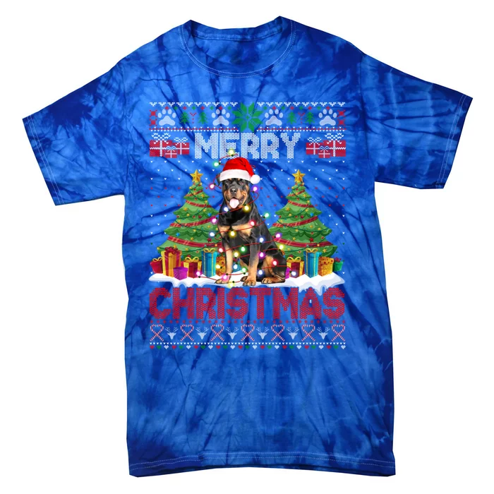 Merry Christmas Rottweiler Santa Family Ugly Xmas Sweater Gift Tie-Dye T-Shirt