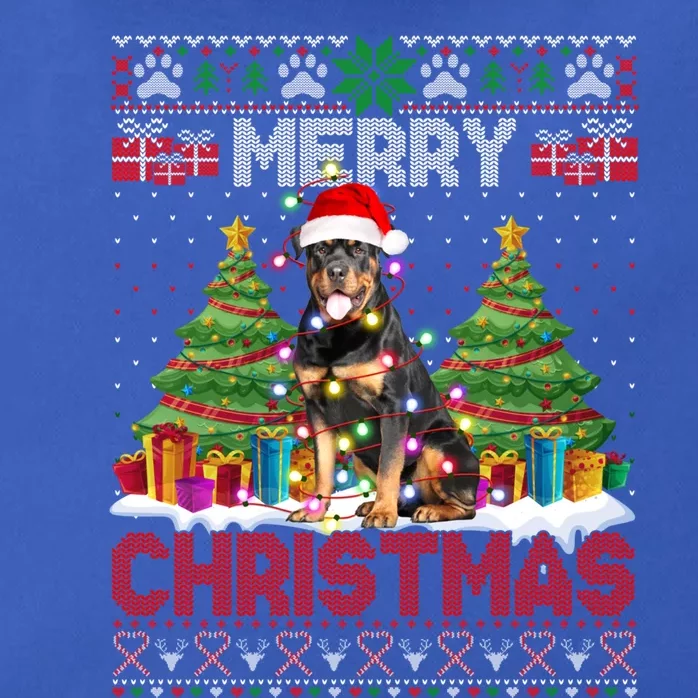 Merry Christmas Rottweiler Santa Family Ugly Xmas Sweater Gift Zip Tote Bag