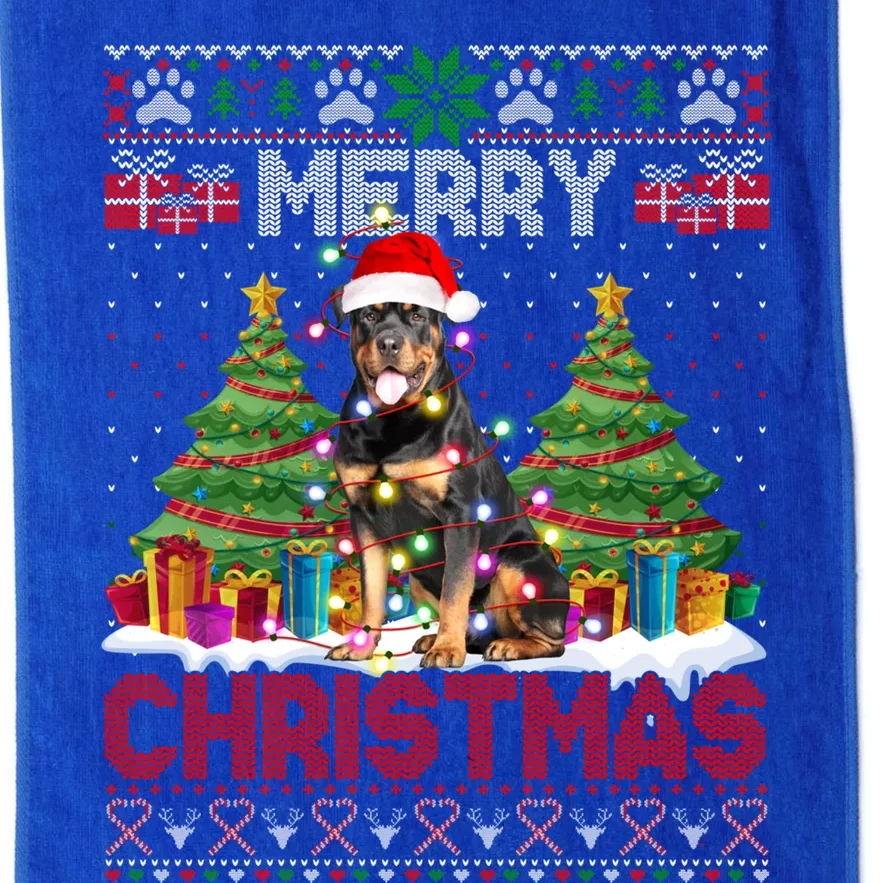 Merry Christmas Rottweiler Santa Family Ugly Xmas Sweater Gift Platinum Collection Golf Towel