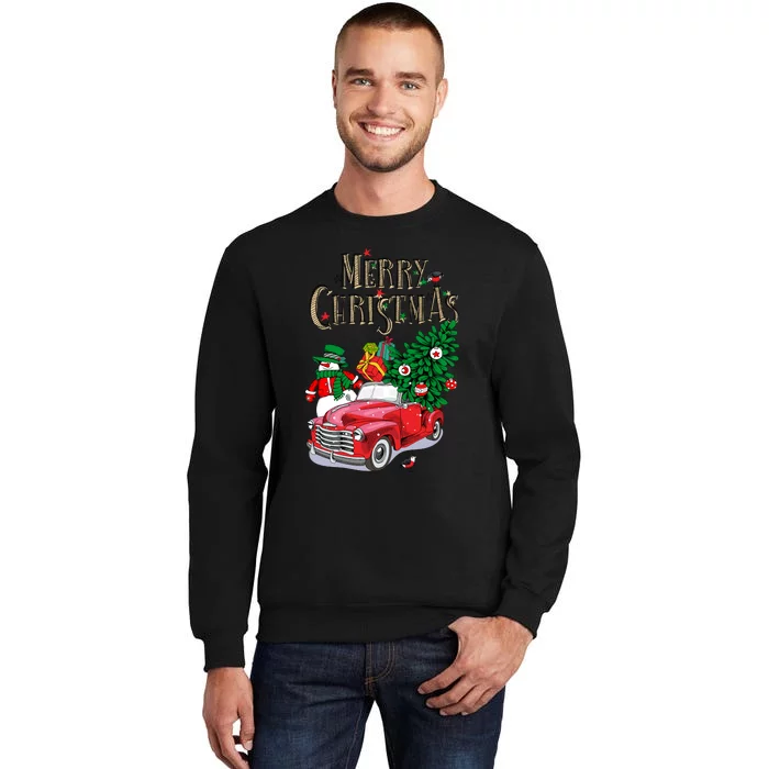 Merry Christmas Red Car Snow Ice Tall Sweatshirt