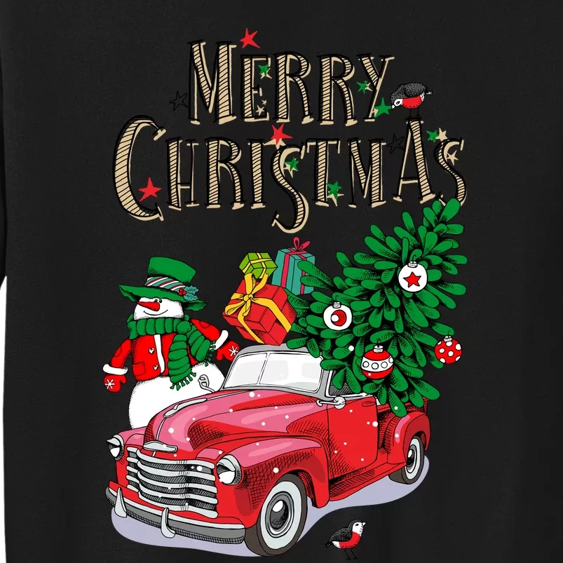 Merry Christmas Red Car Snow Ice Tall Sweatshirt