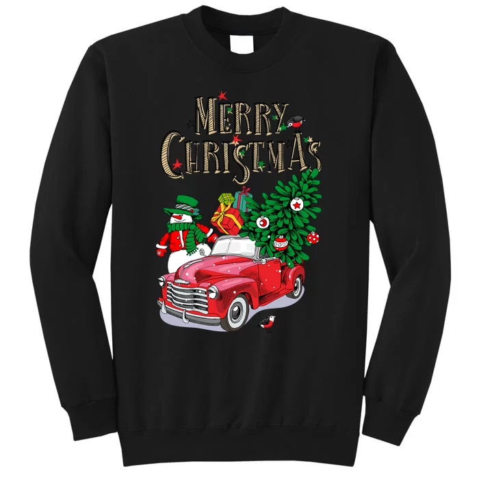 Merry Christmas Red Car Snow Ice Tall Sweatshirt