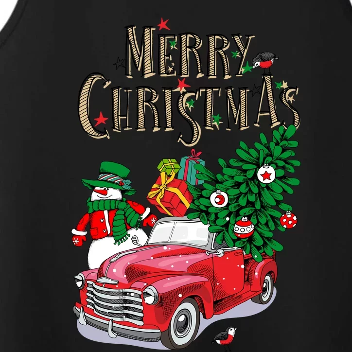 Merry Christmas Red Car Snow Ice Performance Tank