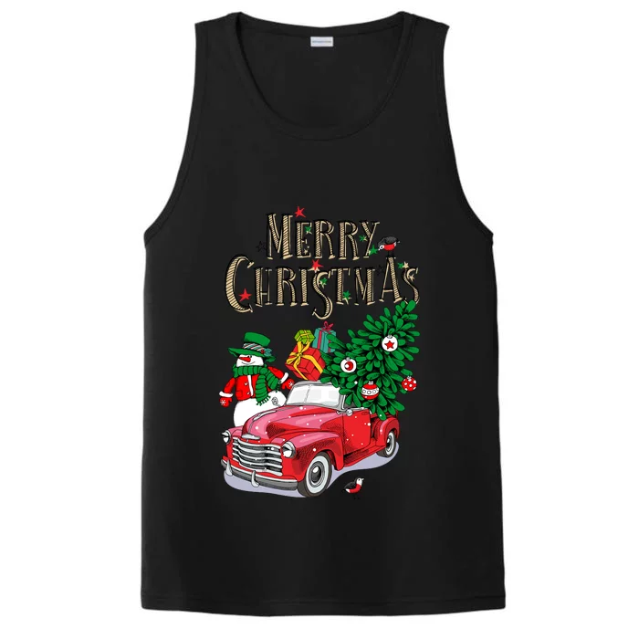 Merry Christmas Red Car Snow Ice Performance Tank