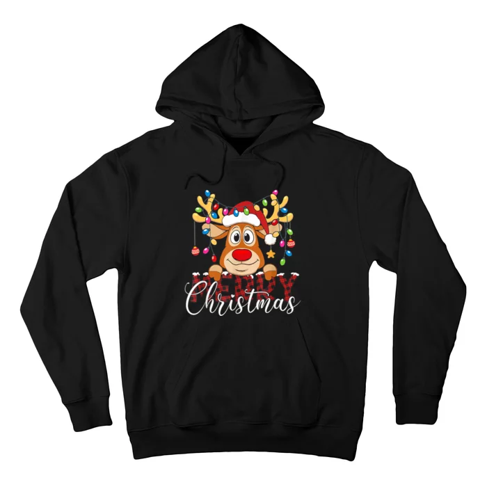 Merry Christmas Reindeer Xmas Family Pajamas Buffalo Plaid Hoodie