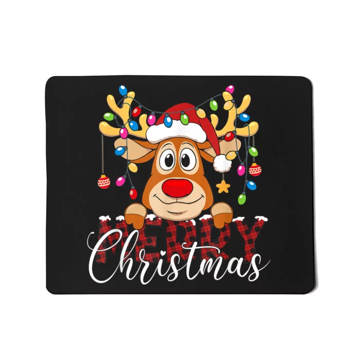 Merry Christmas Reindeer Xmas Family Pajamas Buffalo Plaid Mousepad