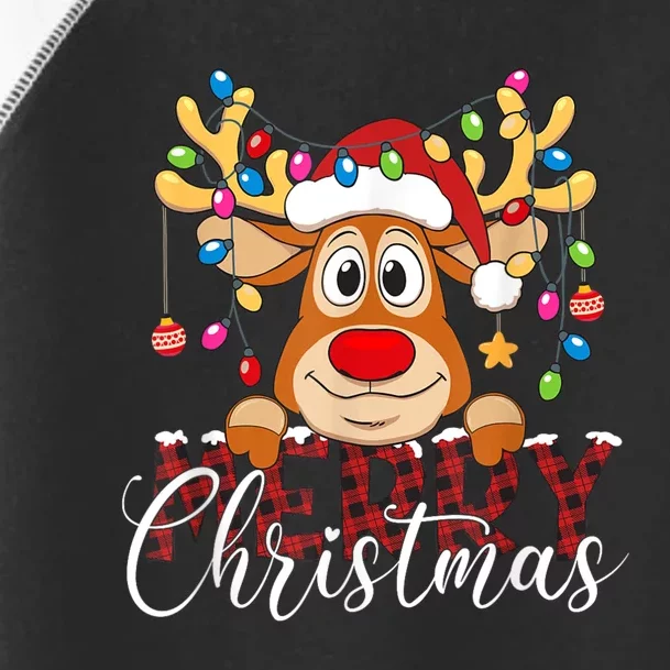 Merry Christmas Reindeer Xmas Family Pajamas Buffalo Plaid Toddler Fine Jersey T-Shirt