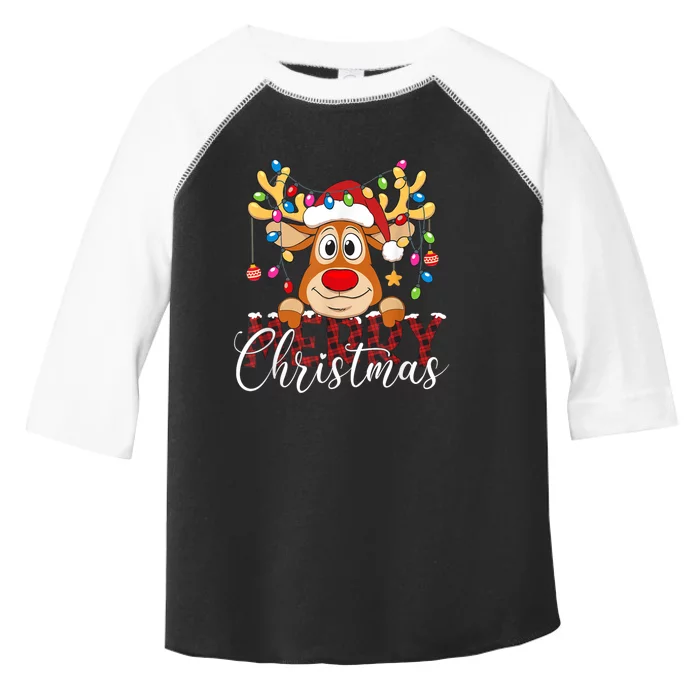 Merry Christmas Reindeer Xmas Family Pajamas Buffalo Plaid Toddler Fine Jersey T-Shirt