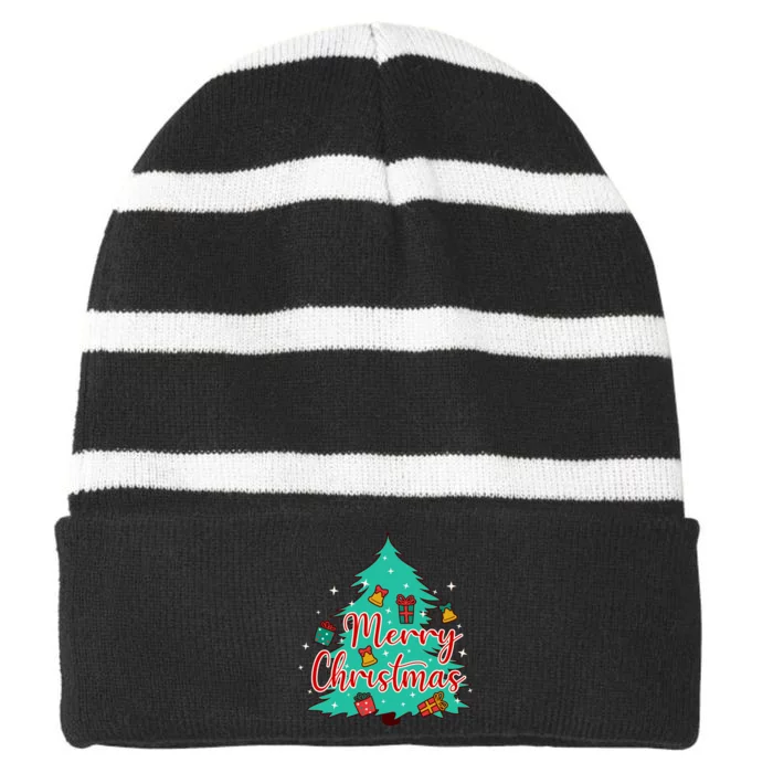 Merry Christmas Retro Christmas Tree Santa Claus Xmas Goodies Groovy Plus Size Striped Beanie with Solid Band