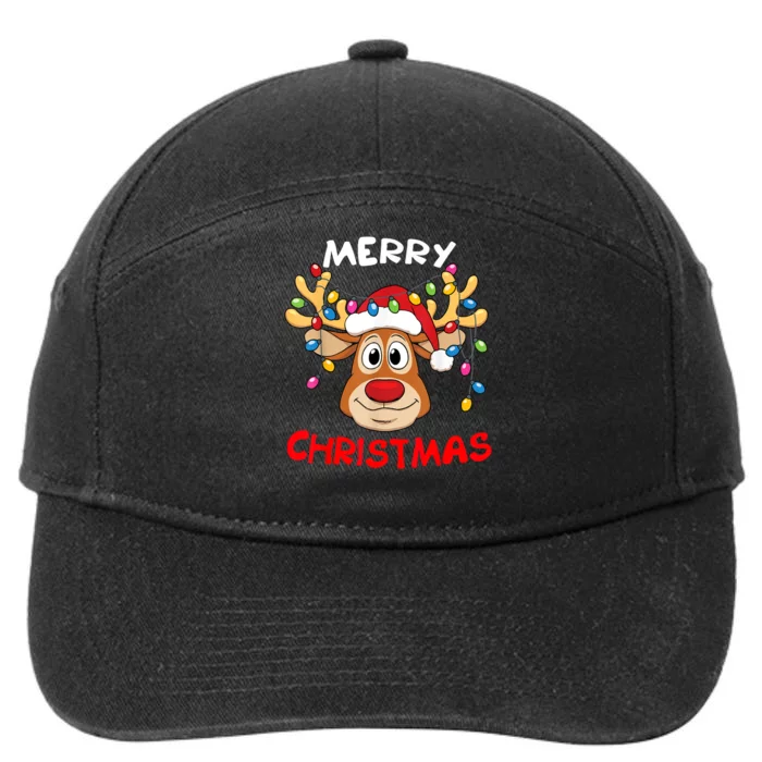 Merry Christmas Reindeer Xmas Family 7-Panel Snapback Hat