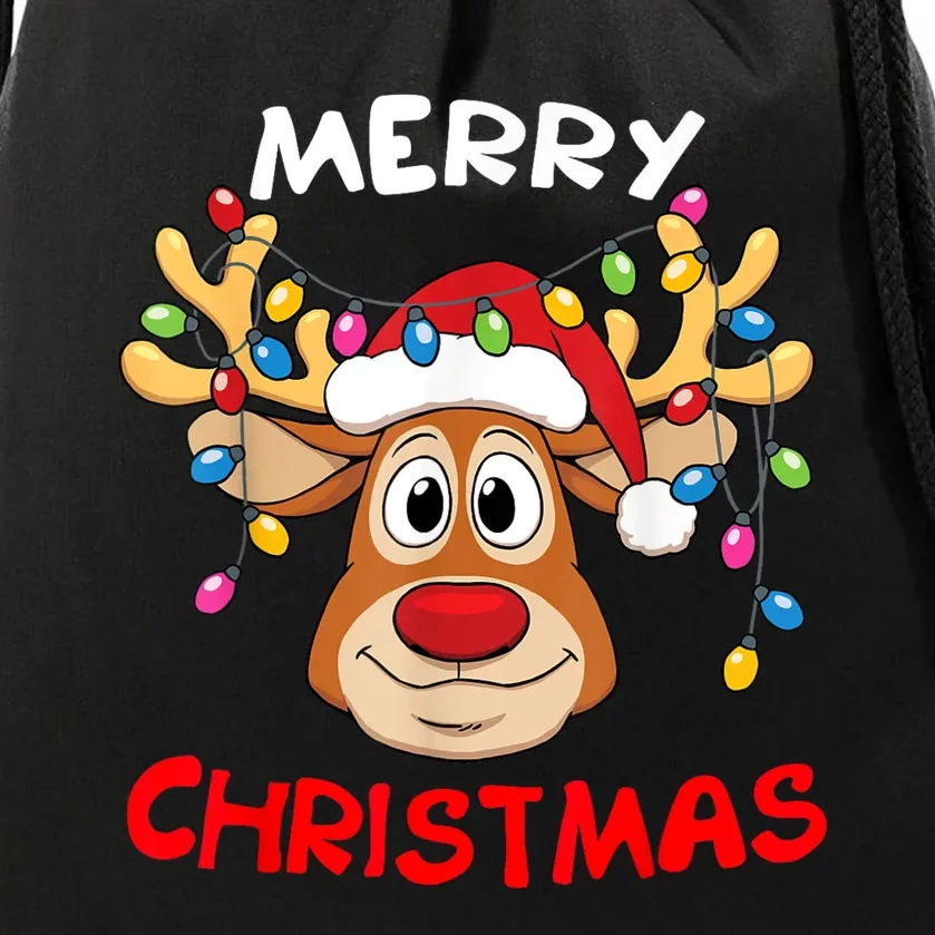 Merry Christmas Reindeer Xmas Family Drawstring Bag