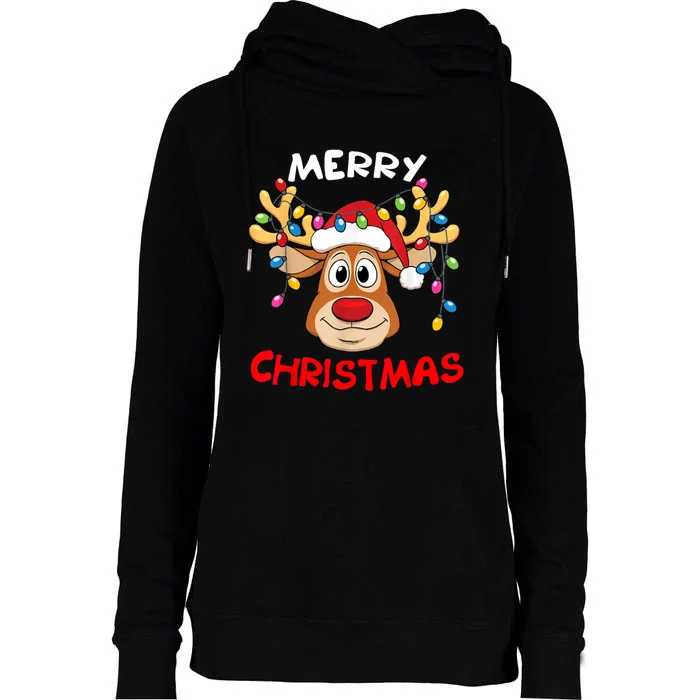 Merry Christmas Reindeer Xmas Family Womens Funnel Neck Pullover Hood