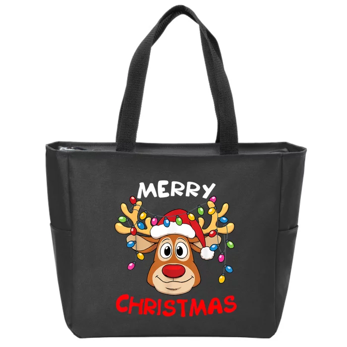 Merry Christmas Reindeer Xmas Family Zip Tote Bag