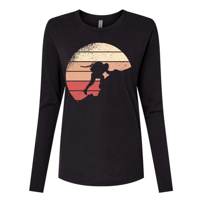 Mountain Climber Retro Sunset Womens Cotton Relaxed Long Sleeve T-Shirt