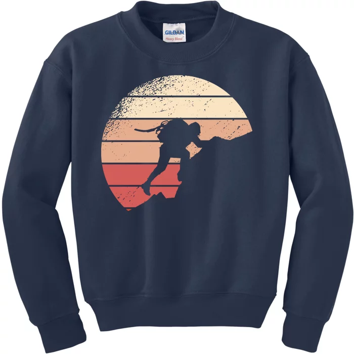 Mountain Climber Retro Sunset Kids Sweatshirt