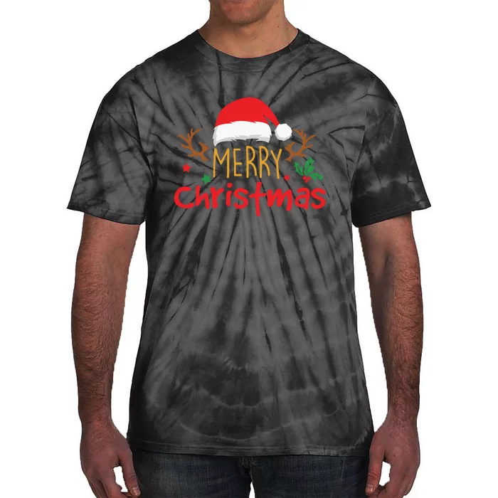 Merry Christmas Reindeer Christmas Hat, Ugly Christmas Sweater, Snow, Funny Christmas Tie-Dye T-Shirt