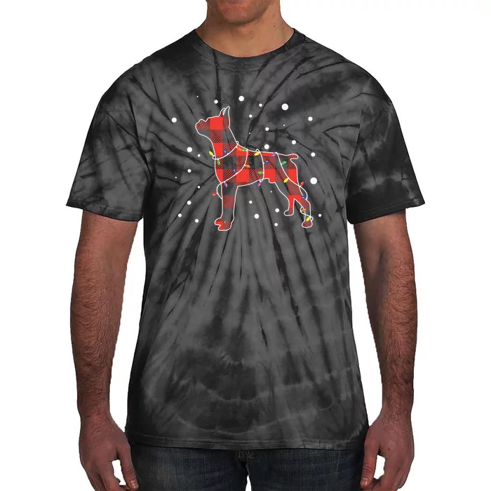 Merry Christmas Red Plaid Pitbull, Snowman, Christmas Lights, Christmas Tree Tie-Dye T-Shirt