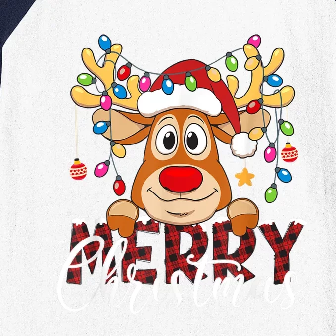 Merry Christmas Reindeer Xmas Family Pajamas Buffalo Plaid Baseball Sleeve Shirt