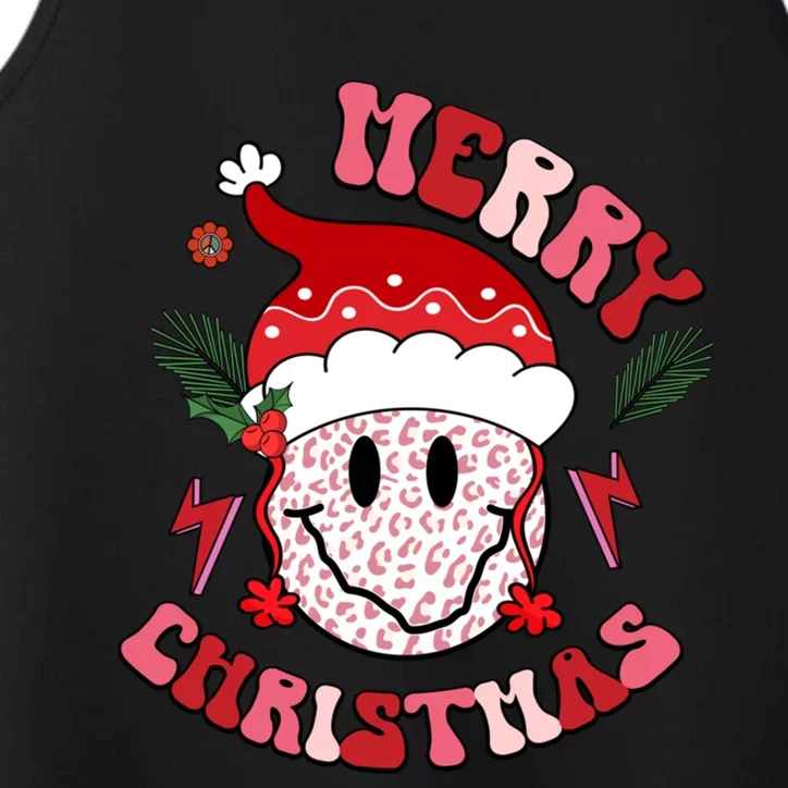 Merry Christmas Retro Groovy Smile Face Happy Santa Hat Xmas Meaningful Gift Performance Tank