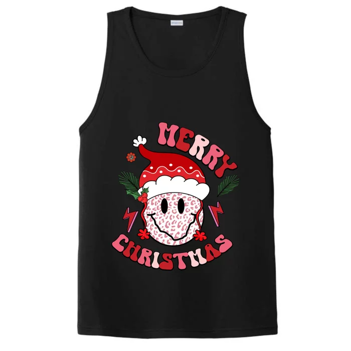 Merry Christmas Retro Groovy Smile Face Happy Santa Hat Xmas Meaningful Gift Performance Tank