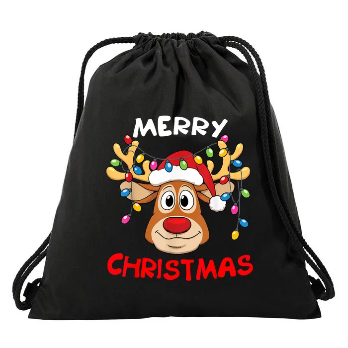 Merry Christmas Reindeer Xmas Family Drawstring Bag