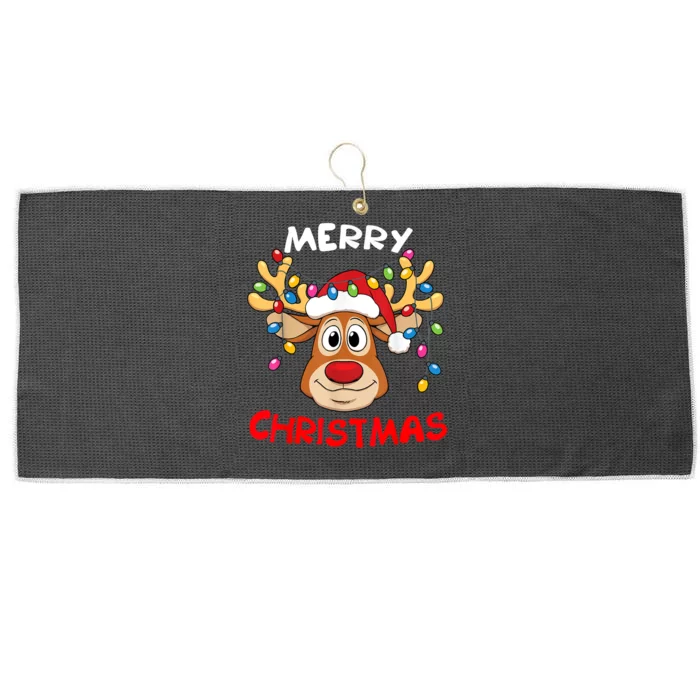 Merry Christmas Reindeer Xmas Family Large Microfiber Waffle Golf Towel