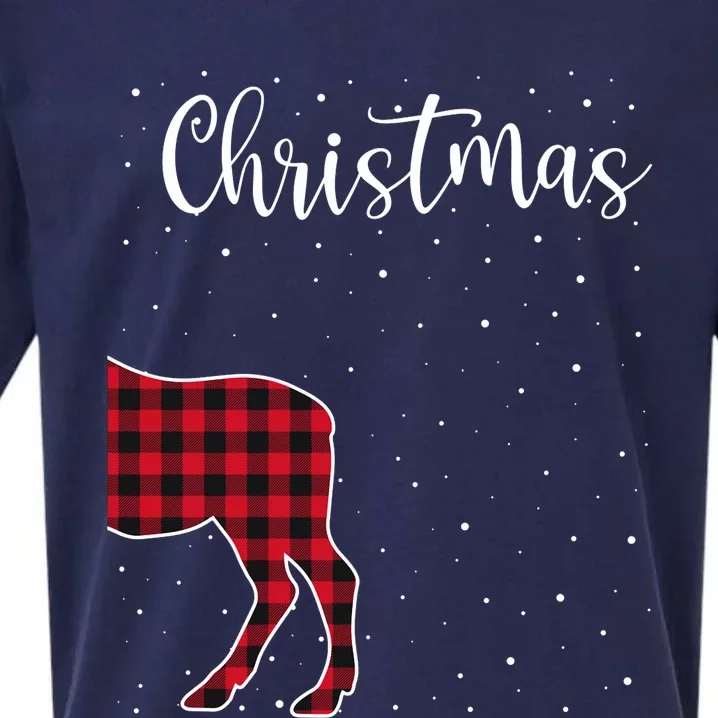 Merry Christmas Red Plaid Buffalo Moose Couples Matching Sueded Cloud Jersey T-Shirt