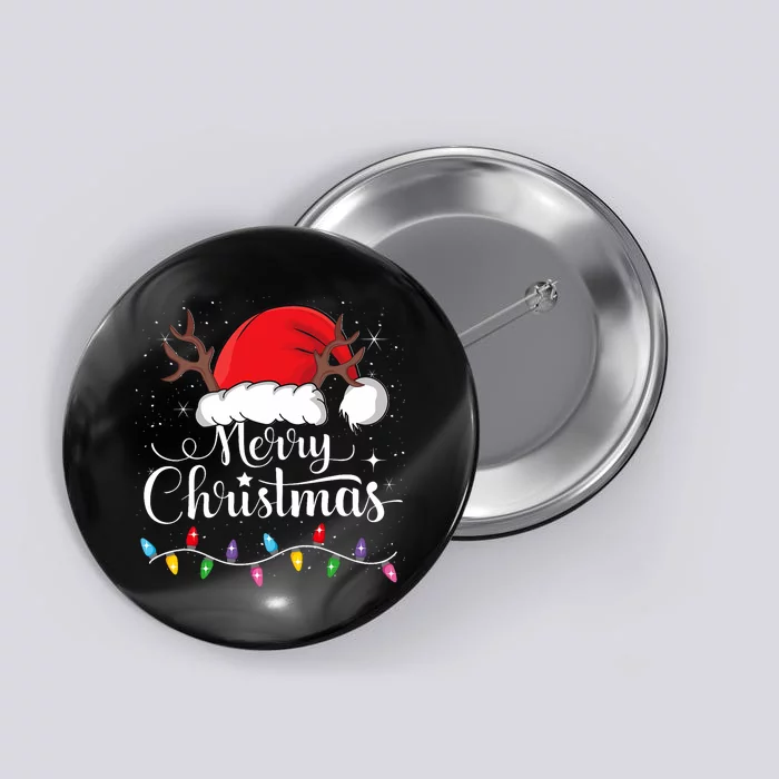 Merry Christmas Red Santa Hat Reindeer Xmas Family Button