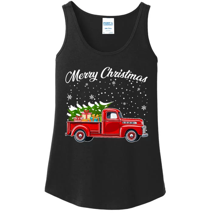 Merry Christmas Red Truck Xmas Ladies Essential Tank