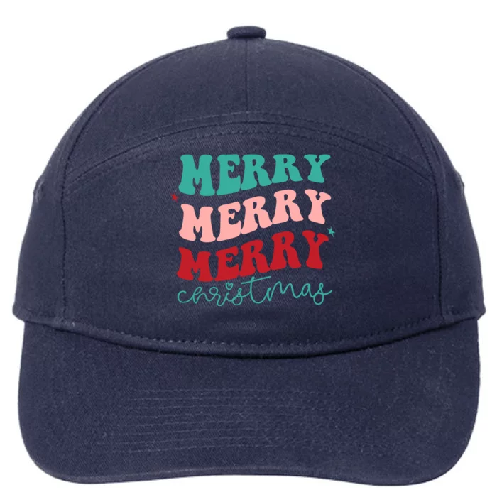 Merry Christmas Retro Fun Holiday 7-Panel Snapback Hat