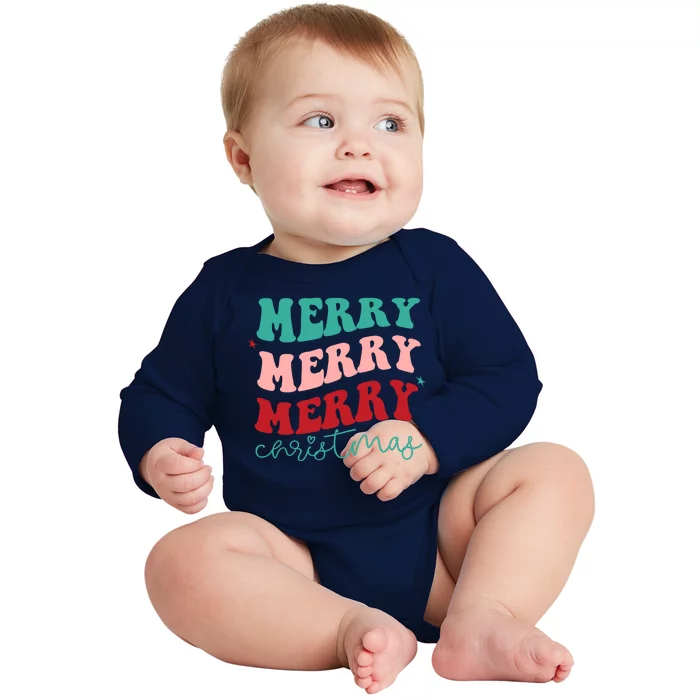 Merry Christmas Retro Fun Holiday Baby Long Sleeve Bodysuit