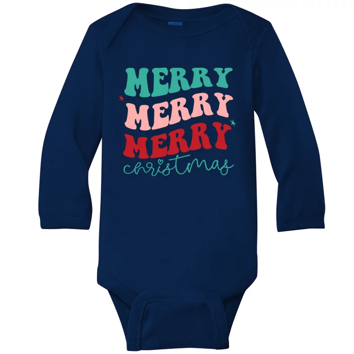 Merry Christmas Retro Fun Holiday Baby Long Sleeve Bodysuit