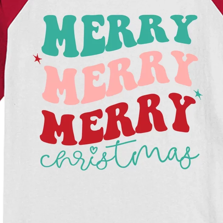 Merry Christmas Retro Fun Holiday Kids Colorblock Raglan Jersey