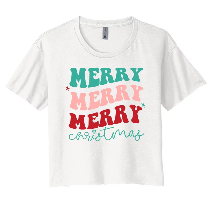 Merry Christmas Retro Fun Holiday Women's Crop Top Tee