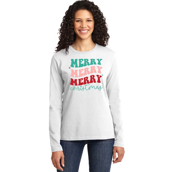 Merry Christmas Retro Fun Holiday Ladies Long Sleeve Shirt