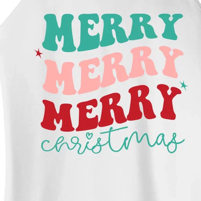 Merry Christmas Retro Fun Holiday Women’s Perfect Tri Rocker Tank