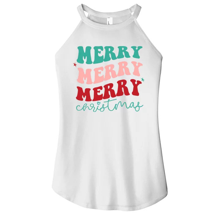 Merry Christmas Retro Fun Holiday Women’s Perfect Tri Rocker Tank