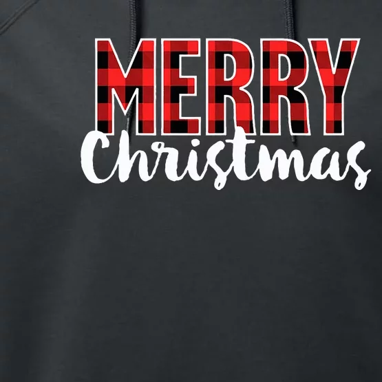 Merry Christmas  Red Buffalo Plaid Xmas Performance Fleece Hoodie