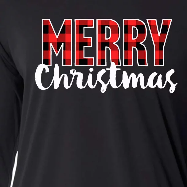 Merry Christmas  Red Buffalo Plaid Xmas Cooling Performance Long Sleeve Crew