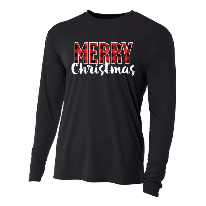 Merry Christmas  Red Buffalo Plaid Xmas Cooling Performance Long Sleeve Crew