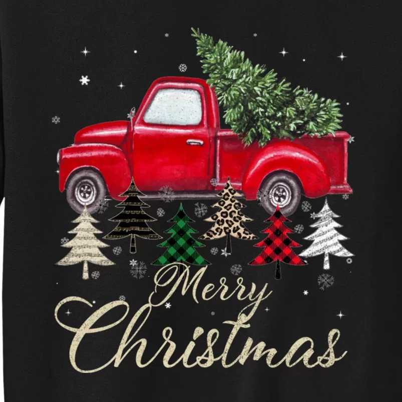 Merry Christmas Retro Xmas Vibes Buffalo Red Truck Pine Tree Tall Sweatshirt